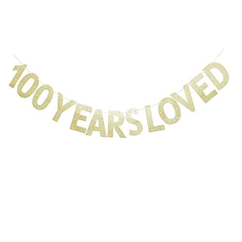 Festiko®100 Years Loved Gold Glitter Banner for 100th Birthday/Wedding Anniversary Party Sign Photo Props