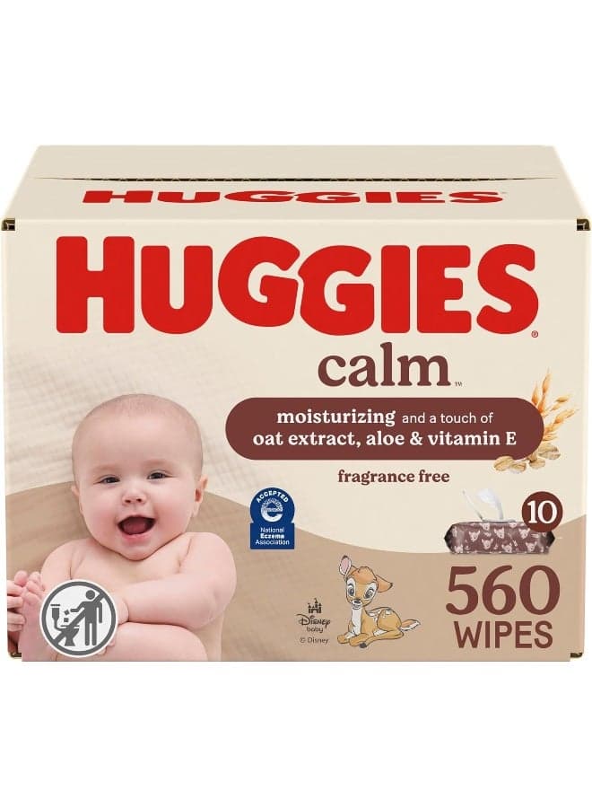Huggies Calm Baby Wipes, Unscented, Hypoallergenic, 10 Push Button Packs (560 Wipes Total)