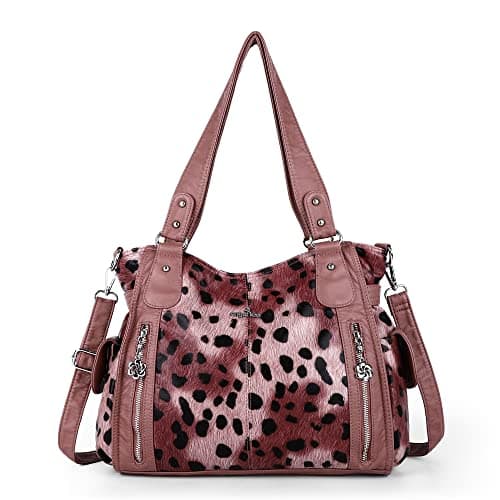 Angel Kiss Handbags for Womens Top-Handle Hobo Purse Roomy Casual Shoulder Bags PU Tote Satchel Purse for Womens 14leopard Pink