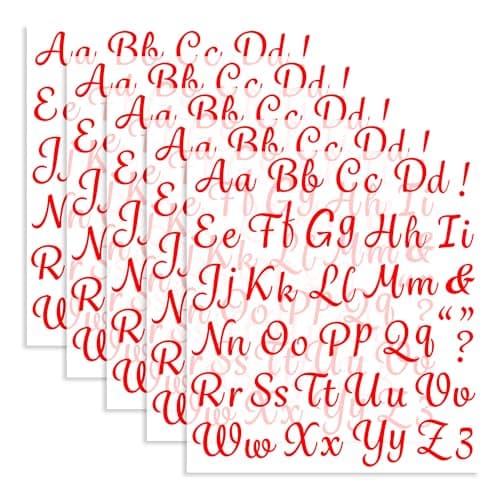 5 Sheets 285 Pieces Iron On Letters for Clothing 1 Inch Red Heat Transfer Vinyl Letters Iron On Cursive Upper Lowercase Alphabets Decals with AZ for BackpackJerseysFabric TShirts DIY