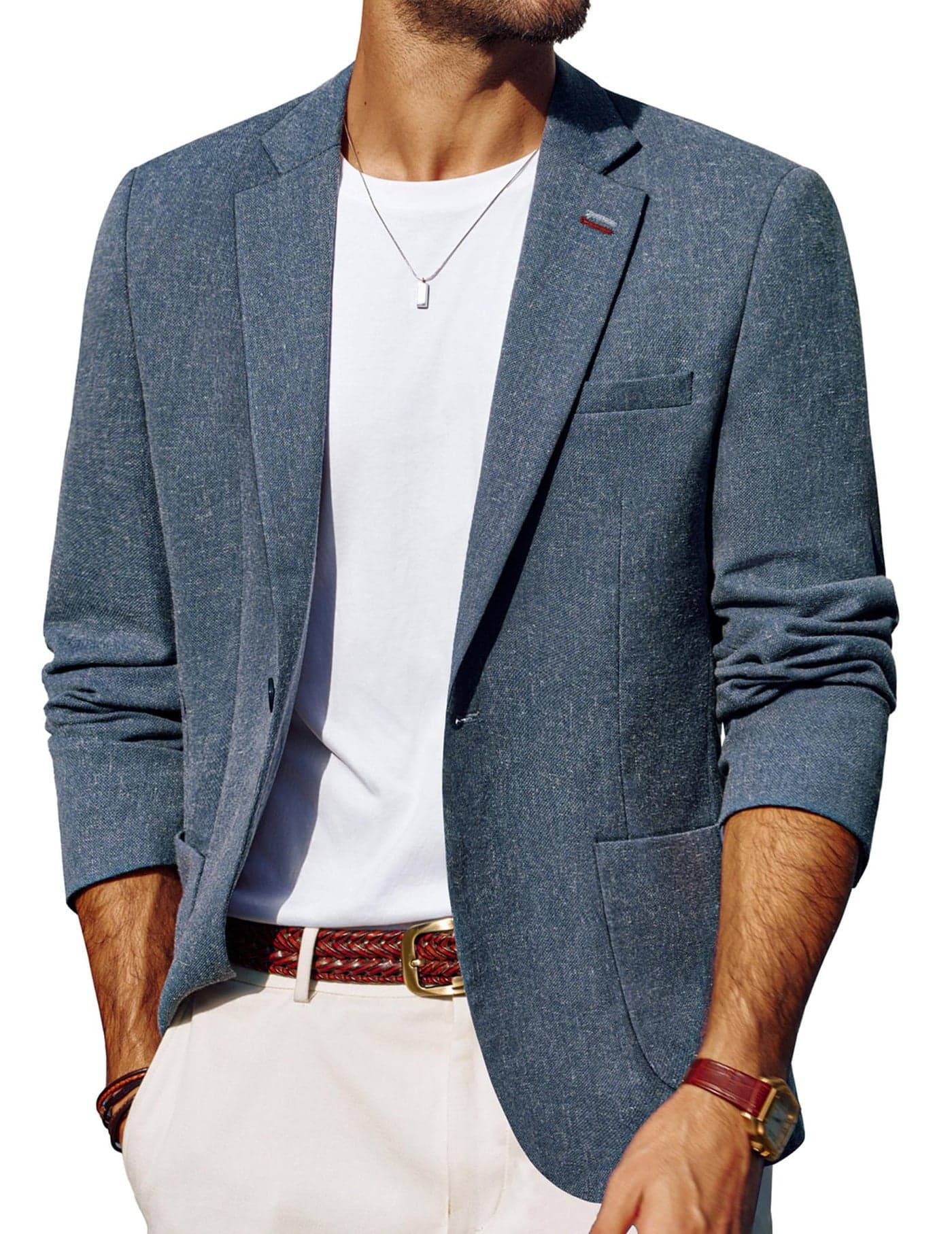 Mens Blazer Casual Sport Coats Lightweight One Button Suit Jacket for Summer Denim Blue