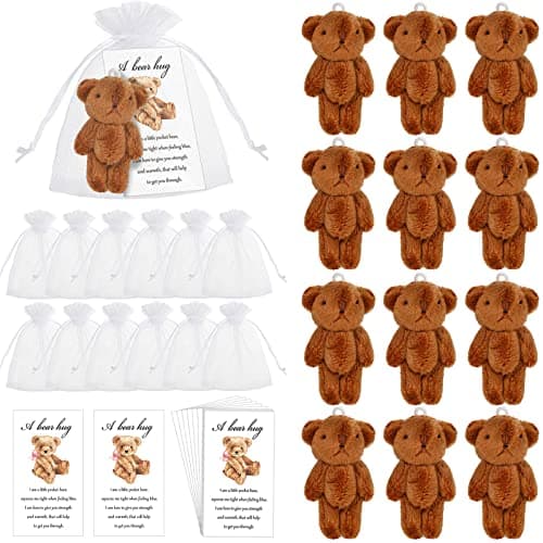Zhanmai Set of 12 Mini Plush Bears Bereavement Gifts for Boy Girl Inspirational Bear with Hug Card Organza Bags for Back to School Party Favors vivid Style 6 cm