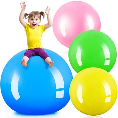 Jenaai 4 Pcs 30 Inch Large Bouncy Balls Giant Inflatable Rubber Kickballs Big Outdoor Exercise Jumping Hopping Ball for Outdoor Activity Sports Party Decor (Pink,Blue,Yellow,Green)