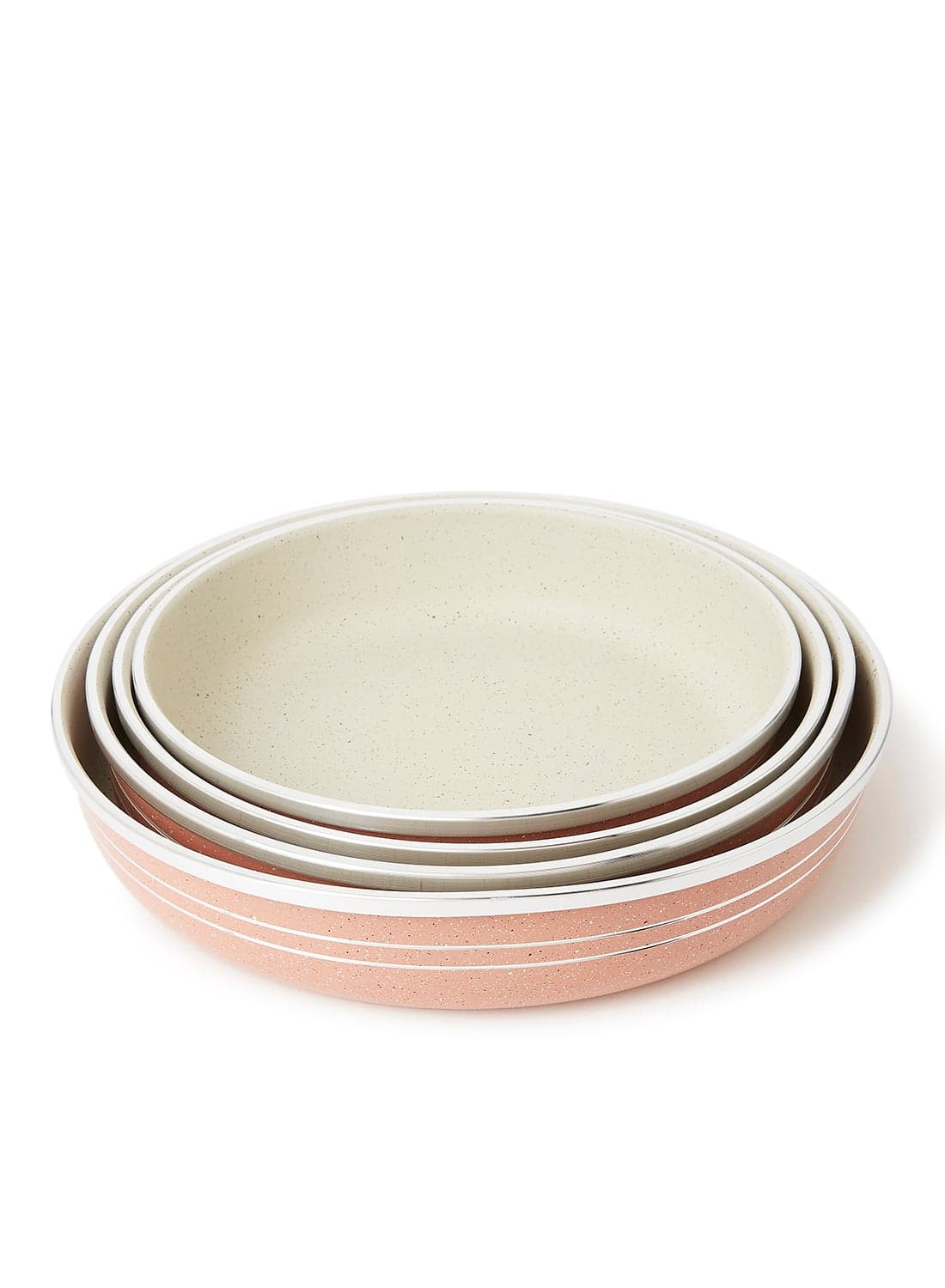 4-Piece Non-Stick Bakeware Set Includes 1xPan(24cm),1xPan(26cm),1xPan(28cm),1xPan Beige/Light Pink