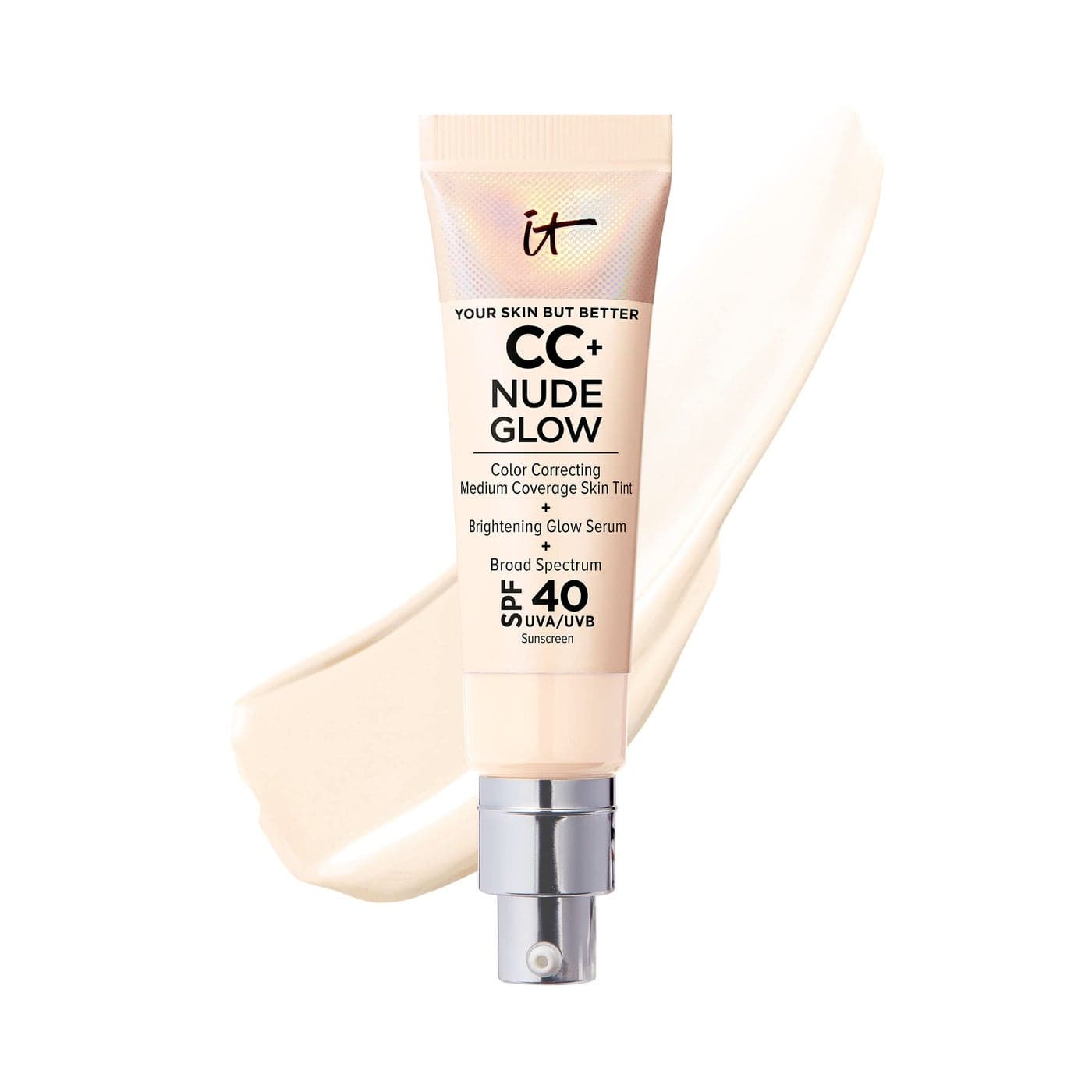 IT Cosmetics CC Nude Glow Fair Lightweight Foundation Brightening Glow Serum with SPF 40 Medium Coverage With Niacinamide Hyaluronic Acid For All Skin Types 108 fl oz