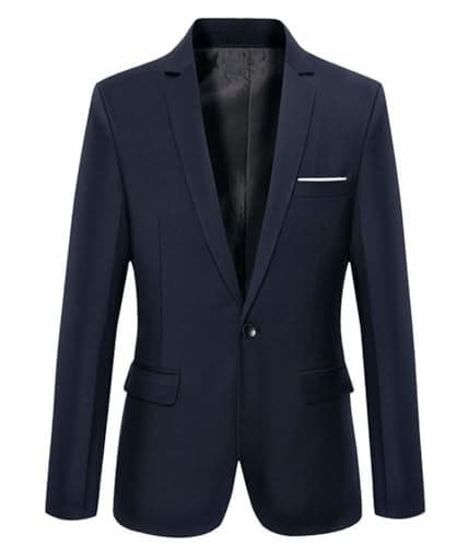 Beninos Mens Blazer Jacket Slim Fit Casual One Button Sport Coats (302 Navy, XL)