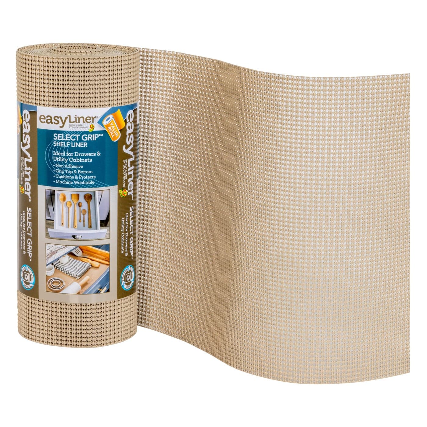 EasyLiner Select Grip Shelf Liner for Drawers Cabinets Easy to Install Cut to Fit Non Slip Non Adhesive Grip Shelf Liner for Kitchen Drawers Bathroom Pantry 12in x 24ft TaupeBrown