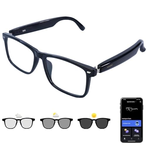 AI Smart Glasses Anti Blue Light Bluetooth Translation Glasses with 164 HandsFree Calls Audio Multifunctional Smart Sunglasses for Men Women Travel Trade Business KL07BlackColorChangeLens