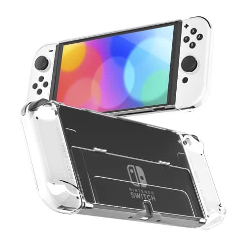 RHOTALL 3 in 1 Transparent Case for Nintendo Switch OLED, Clear Dockable Shell Compatible with Switch OLED and Controller, Comfort Grip Case with Shock-Absorption and Anti-Scratch Design