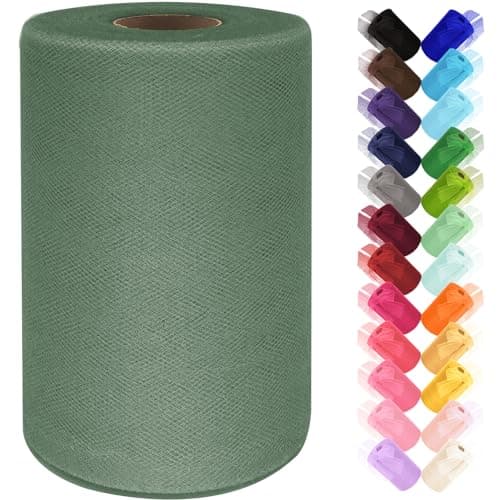 Sage Tulle Fabric Roll 6 Inch by 100 Yards 300 ft Tulle Ribbon Mesh Netting for DIY Tutu Skirt Gift Wrapping Wedding Baby Shower Birthday Halloween Party Decorations Crafts 34 Colors Sage Green