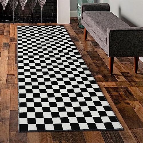 Seavish Checkered Rug 2x6 Ft Black and White Hallway Runner Rug Washable Indoor Outdoor Entryway Runner Rug Checkerboard Rug Reversible Area Rugs for Bedroom Bathroom Laundry Room Kitchen