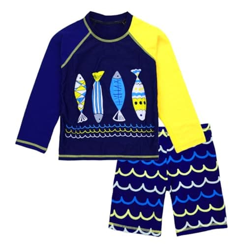 Boys Two Piece Rash Guard Swimsuits Kids Long Sleeve Sunsuit Swimwear Sets 4T