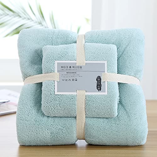 AUGEN Soft Absorbent Bath Towel Set Adults and Kids Set of Bath Towel 70x140 cm and Face Towel 35x75 cm Sky Blue