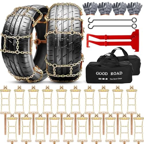 Datanly 20-Pack for Full Vehicle 4 Tires, Adjustable Snow Chains for Tire Size 215-285mm, Quick Fit Easy Installation, Heavy Duty Non Skid Suv Truck Pickup