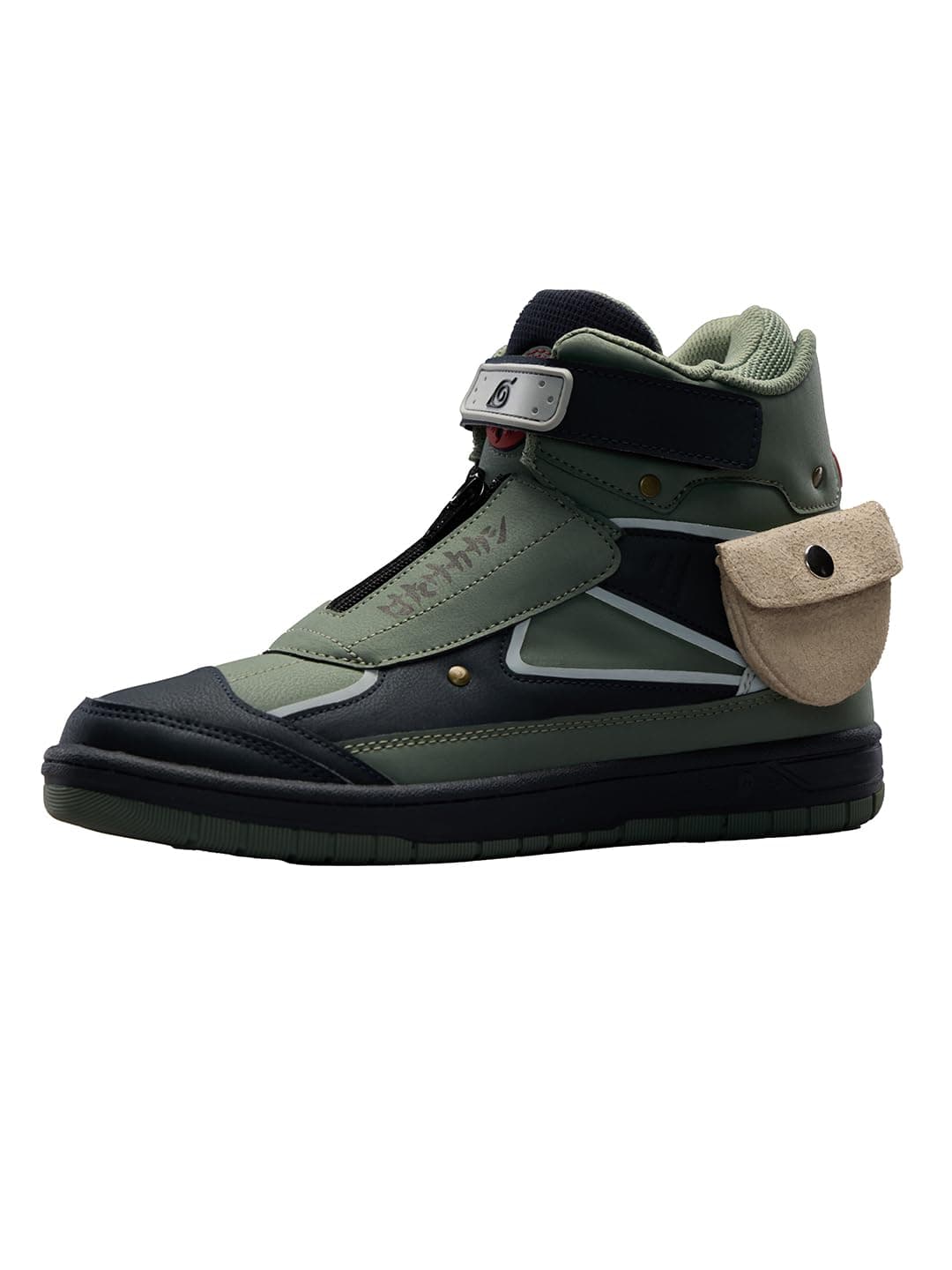 The Souled Store Naruto Shippuden: Kakashi Men and Boys High Top Sneakers | Dark Olive Green & Navy Blue Anime Themed Trainer with Smooth Fabric, Reflective Accents & Durable Outsole