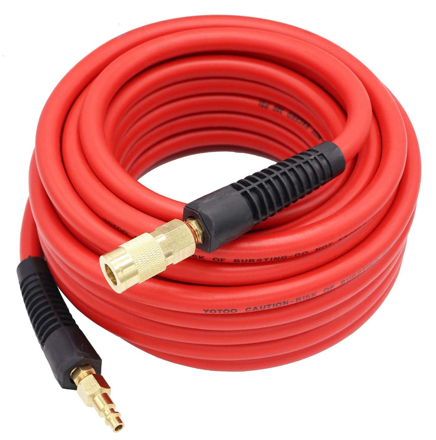 YOTOO Hybrid Air Hose 38Inch by 50Feet 300 PSI Heavy Duty Lightweight Kink Resistant AllWeather Flexibility with 14Inch Brass Male Fittings Bend Restrictors Red