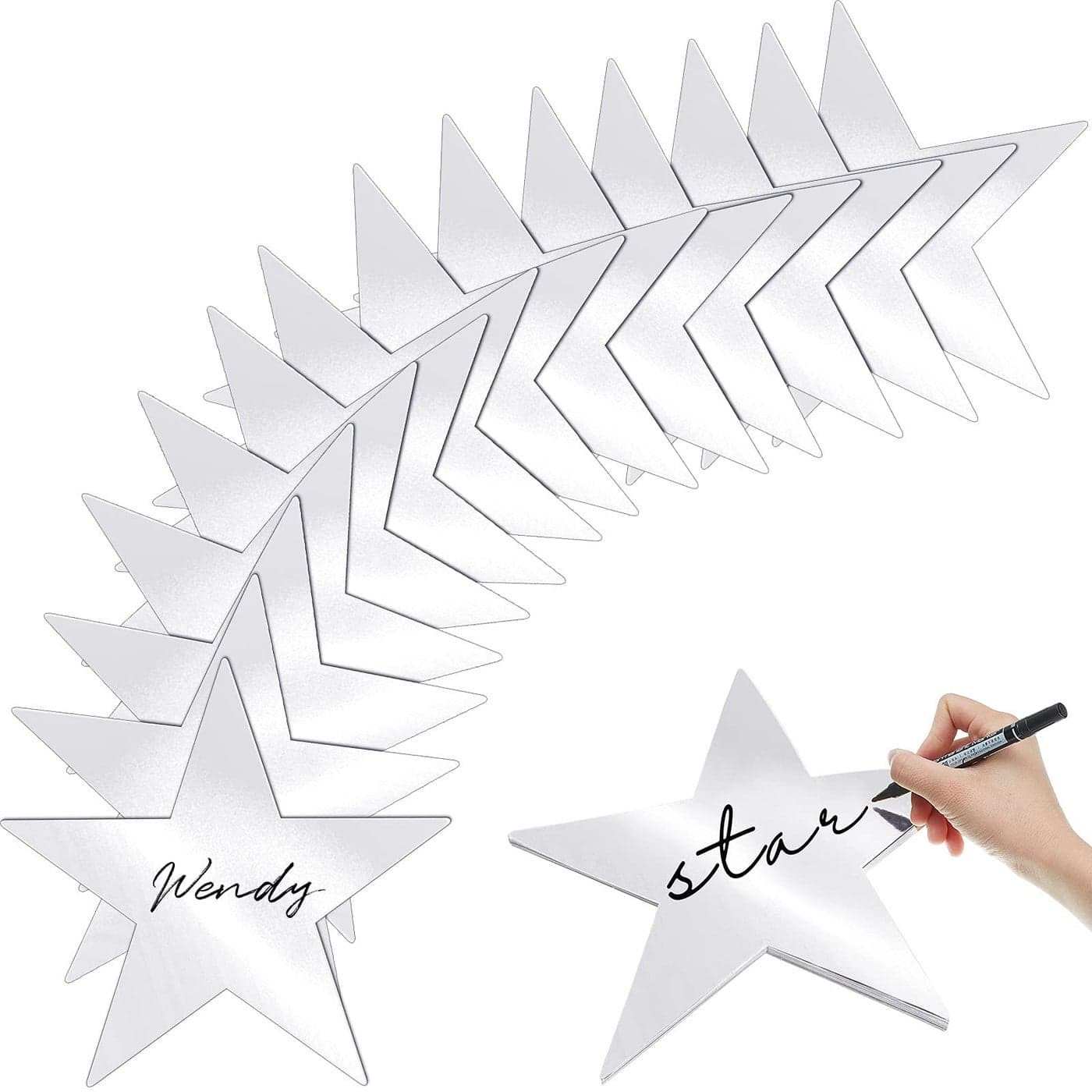 Epakh 36 Pieces Star Card Stock Cutouts 11 Inches Glitter Double Printed Paper Stars Decoration for Classroom Bulletin Board 4th of July Wedding Party Movie Night Silver