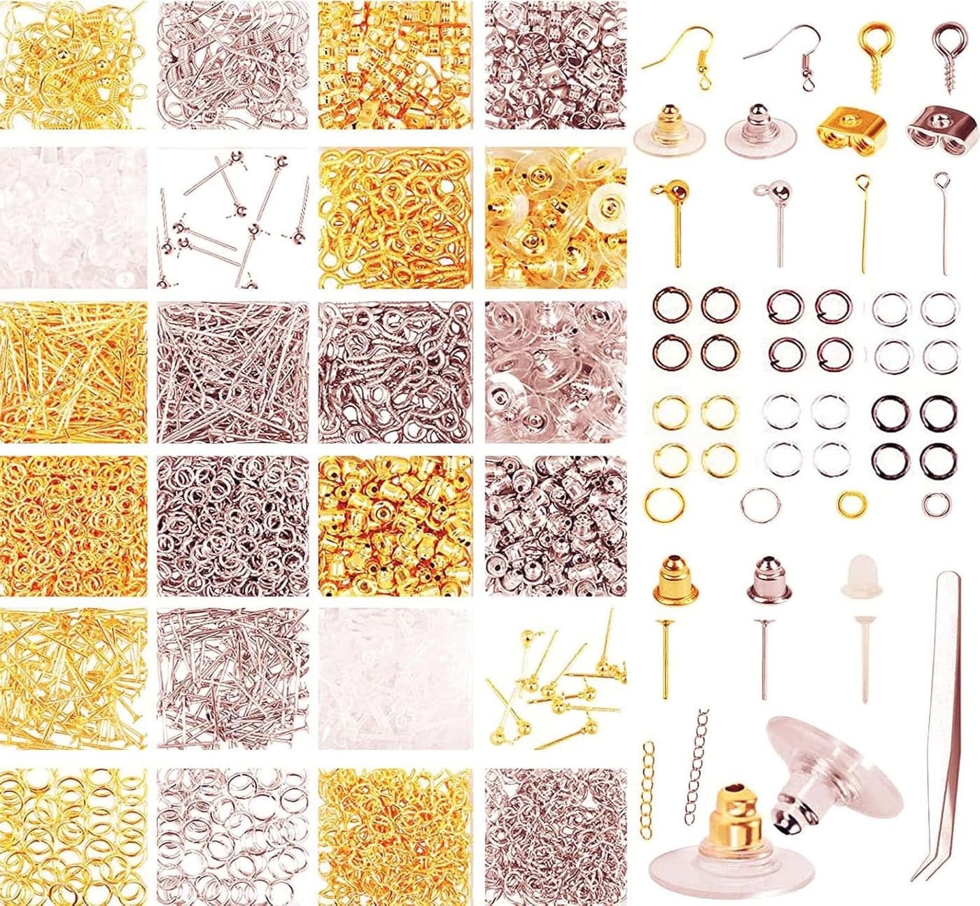 DIY Crafts 75 Gram, Bright Silver, Earring Making Kit Jewelry Makes Supplies Earring Post Jump Rings Earring Back Tweezers Jump Ring for Earring Jewelry DIY Making Women & (75 Gram, Bright Silver)