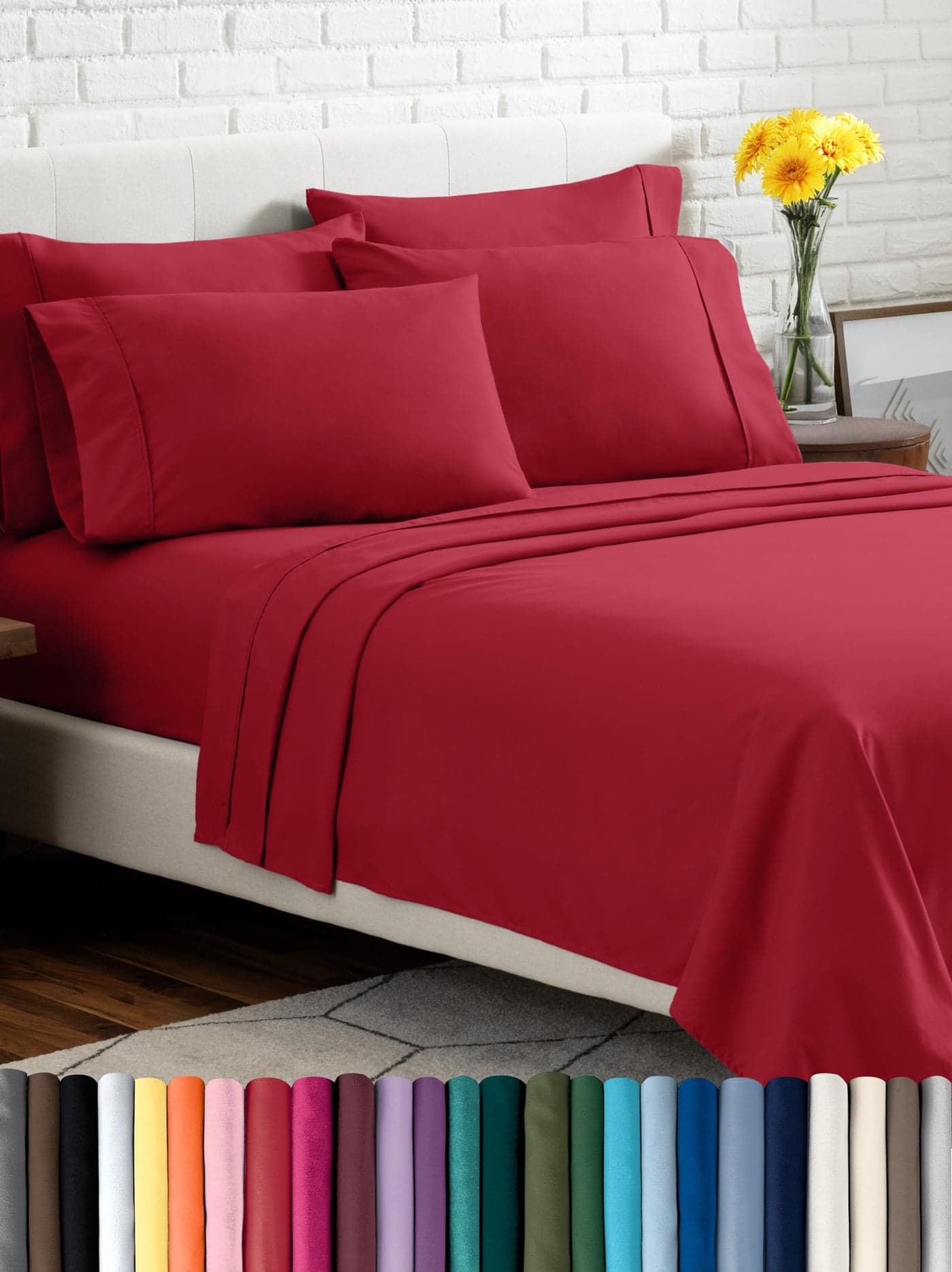 Bare Home Hotel Luxury Twin XL Sheet Set Extra Soft 4 Piece Set Deep Pockets Easy Fit Cooling Breathable Wrinkle Fade Stain Resistant Includes 2 Pillowcases Twin XL Red