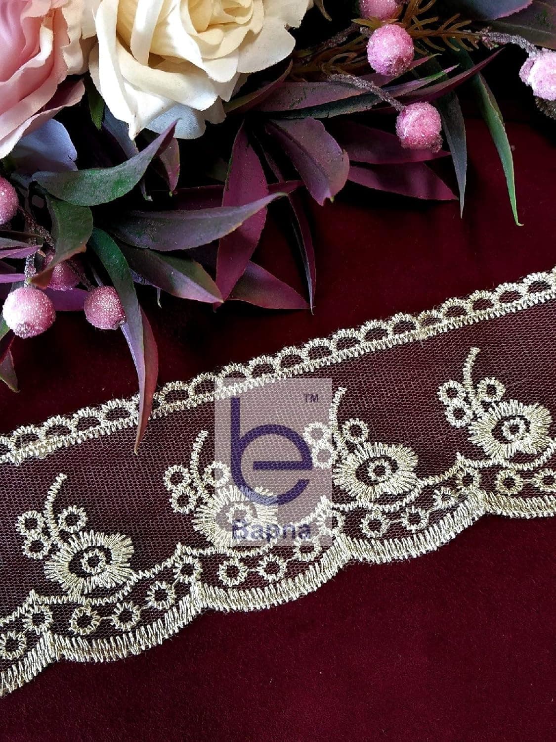 Bapna 5 Yard Embroidery Lace Ribbon Fabric for Decor and Sewing Party DIY Clothing/Accessories Saree Dupatta Skirt Home Furnishings Craft