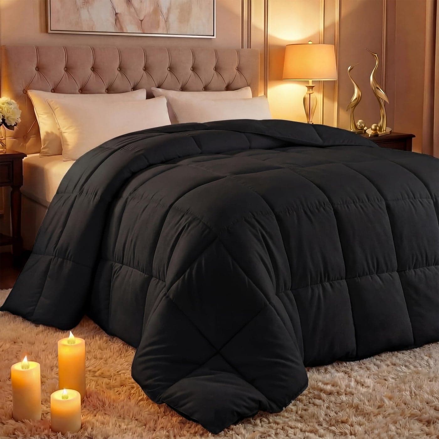 Utopia Bedding Comforter Duvet Insert Quilted Comforter with Corner Tabs Box Stitched Down Alternative Comforters Twin Size Black