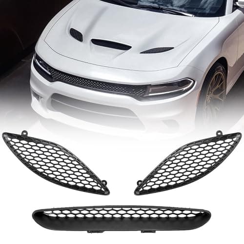 VLINCAR Hood Bezel Set 3pcs Compatible with Dodge Charger SRT Hellcat 2015 2016 2017 2018 2019 2020 2021 2022 2023 Front Trim Vent Grille Black 68202462AD 68202462AB 68202581AB 68202580AB