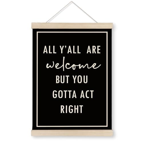 HRQKO Funny Welcome Sign Wall Decor Poster Hanger Frame, Door Signs Posters Wall Art With Wooden Frames, All Y'all Are Welcome Wall Hanging Banner Decor for Home Living Room Entryway, 12x16 Inch
