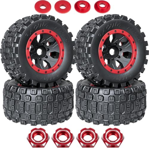 RcarmubWow MX43 RC Wheels and Tires Truck Tires for 15 KRATON 8S EXB AVC 4X4 RTR15 Outcast 8S EXB AVC 4X4 RTR15 XMAXX 8SProline Racing Badlands Tires wWheel Hex4PCSRed