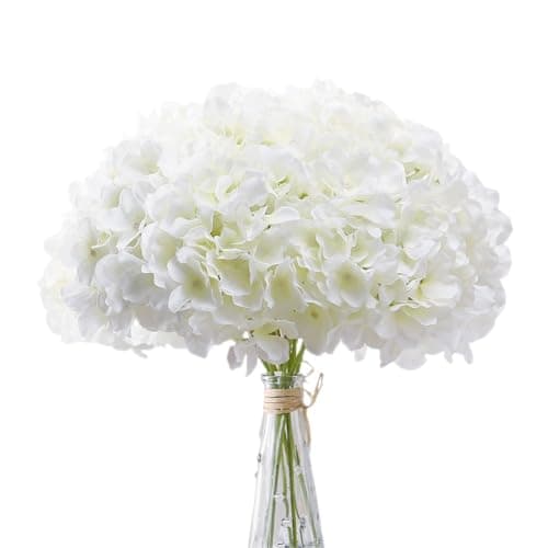 AVIVIHO Hydrangea Artificial Flowers Bulk (Not Squished,Realistic) 10pcs White Fake Hydrangeas Silk Flowers with Stems for Home Wedding Party Table DIY Project Floral Bouquet Garlands Decoration