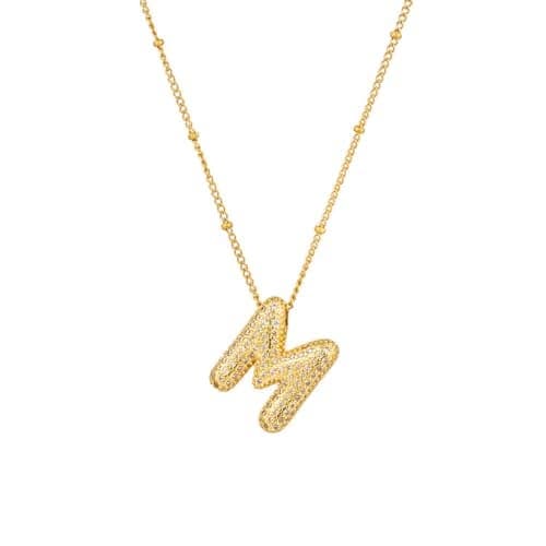 Shining Diva Fashion Initial Necklaces for Women Gold Plated Letter Bubble Pendant Trendy Stylish Necklace Gifts for Girls Anti Tarnish Jewelry (16883np_M)
