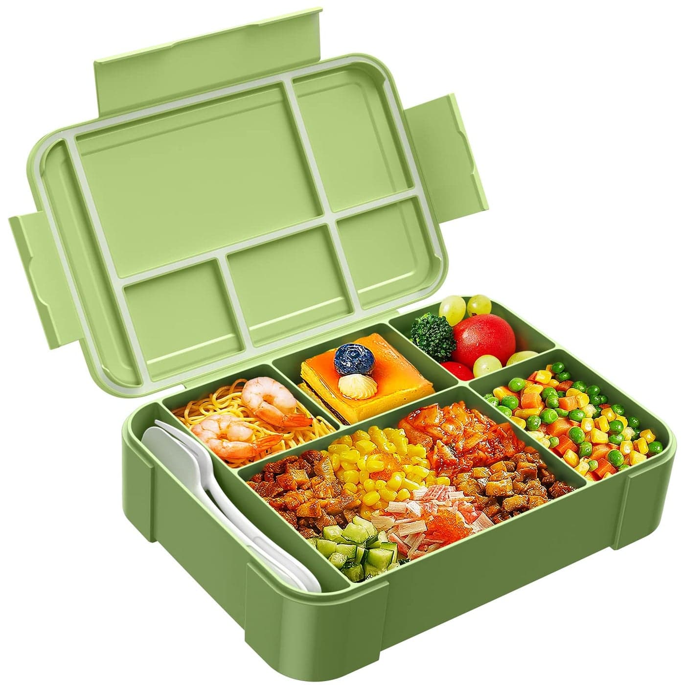 Jelife Bento Box Kids Lunch Box 1450ml Large Leakproof 6 Compartments Kids Lunchbox Toddler Bento Box with Utensils for School BookStyle Reusable Lunch Snack Containers for Daycare