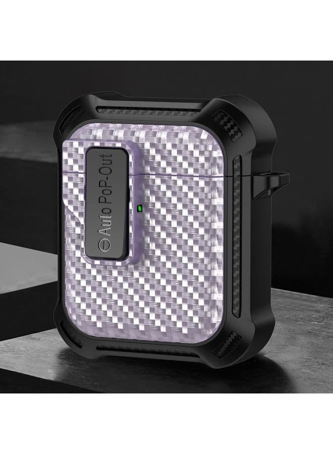 Case Cover For AirPods 2 / 1 Alpha Carbon Fiber Wireless Bluetooth Earphone Protective Case Purple