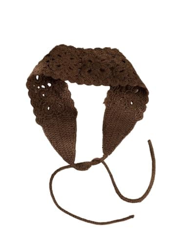 OYOANGLE Womens Boho Crochet Knit Hair Band Vintage Head Wrap Hair Bandanas Head Kerchief Brown OneSize