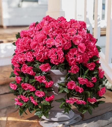 INSPRING Artificial Geraniums Flowers for Outdoors Faux Plants Spring Outside Decor, 2 PCS Fake Silk Hanging Vines Outdoor Flowers UV Resistant Look Real for Planters Patio Porch Garden Home, Hotpink