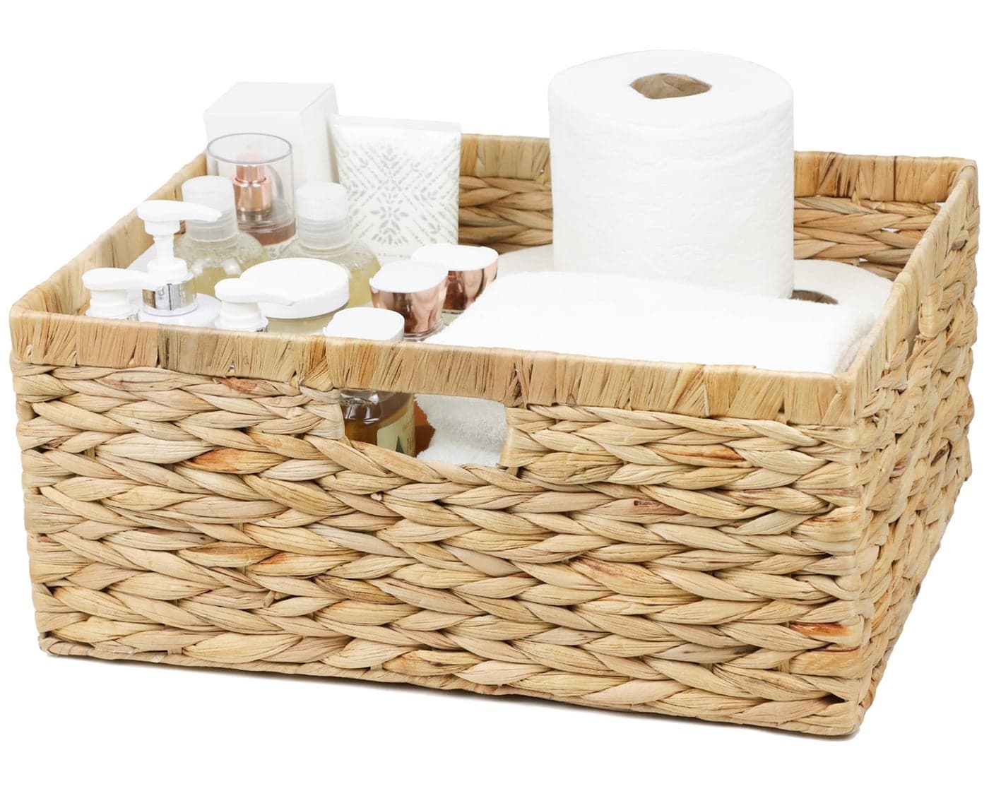 Jumbo Wicker Basket Rectangular Wicker Baskets for Storage Water Hyacinth Extra Large Storage Baskets Shelf Basket with Builtin Handles1 Pack