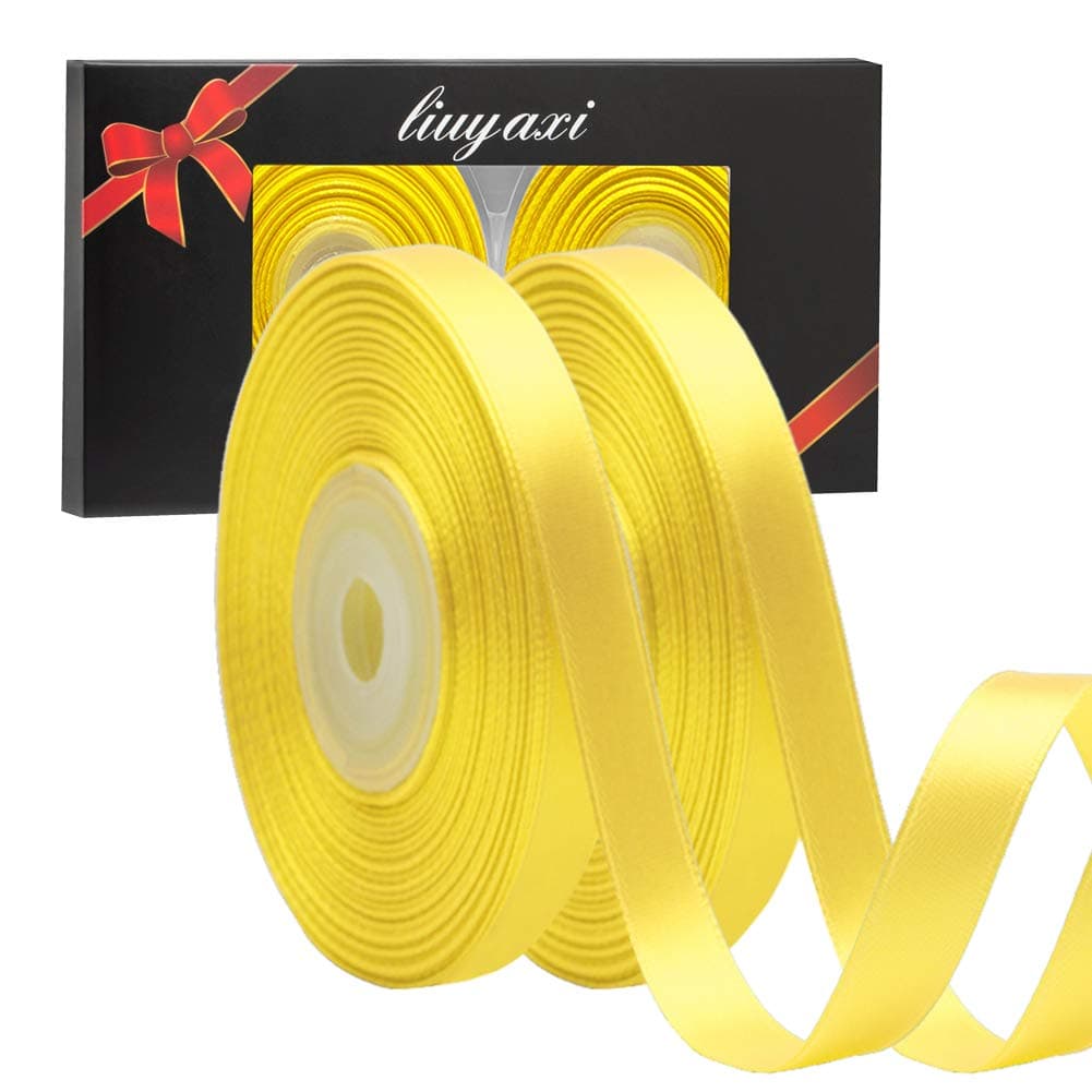 Solid Color Double Faced Yellow Satin Ribbon 38 X 50 Yards Ribbons Perfect for Crafts Wedding Decor Bow Making Sewing Gift Package Wrapping and More
