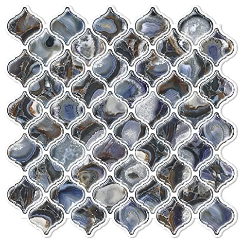 STICKGOO Arabesque Peel and Stick Backsplash, 12”X12” Backsplash Tile for Kitchen Peel and Stick, Self Adhesive Wall Tile Stick on Tiles (Thicker Design, Faux Blue Agate)