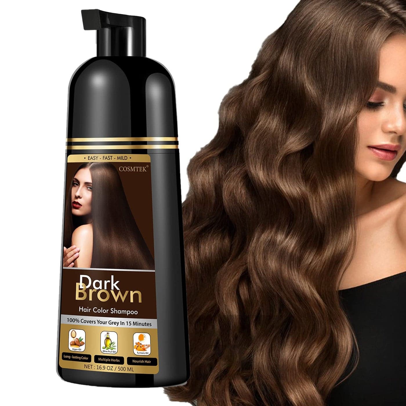 COSMTEK Dark Brown Hair Dye Shampoo for Gray Hair Instant Natural Hair Color Shampoo for Women Man 3In1 SemiPermanent Herbal Ingredients AmmoniaFree Fast Acting and Long Lasting