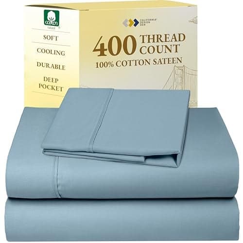 California Design Den Twin XL Sheet Sets - Soft 400 Thread Count Sateen, Natural 100% Cotton Sheets Set with Deep Pockets, Cooling and Durable Bedding - Sky Blue