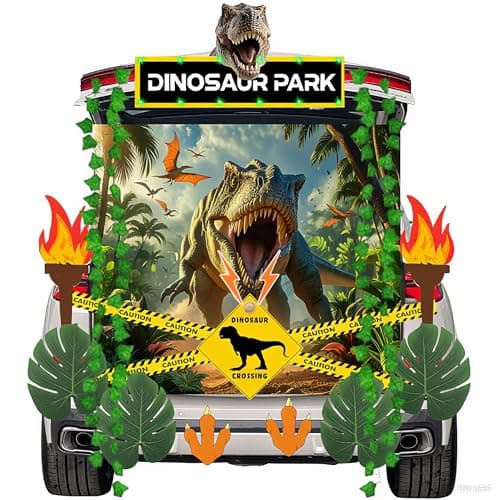 MZfowsen Halloween Dinosaur Trunk or Treat Car Decorations Kit for Car SUV with Dinosaur Roaring Voice Halloween Decor for Garage Door Entryway Archway