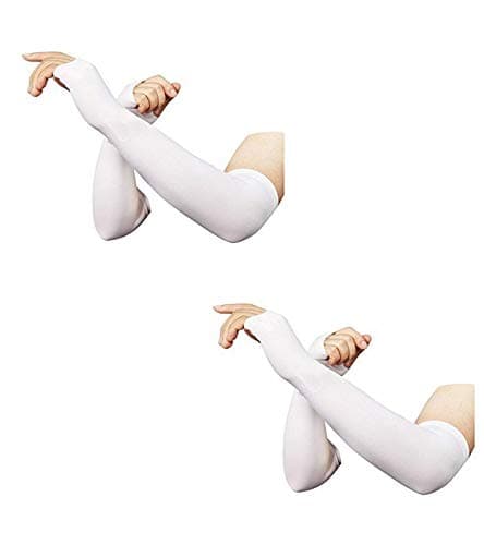 Dressify®High Performance Fingure Arm Sleeves for Athletic Fingure Cut Arm Sleeves Perfect for Cricket, Bike Riding,Cycling, Basketball, Baseball, Running & Outdoor Activities (2 Pair) (White)