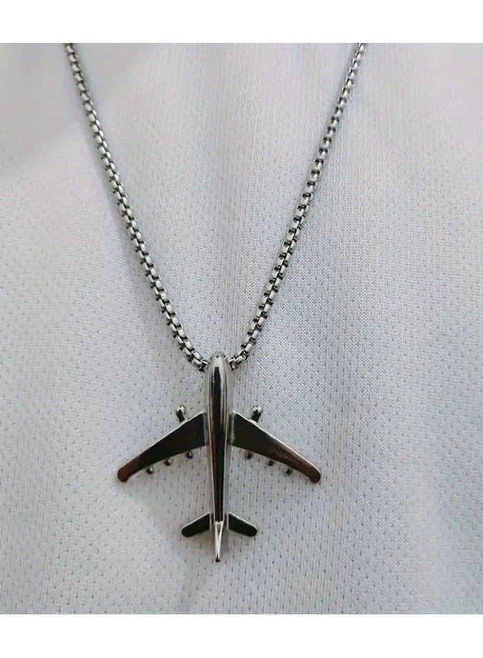 Titanium Steel Aircraft Pendant Necklace - Durable, Simple, and Versatile Chain Accessory for Men and Women - Hip-Hop Inspired, Stainless Steel Sweater Chain with Edgy Design