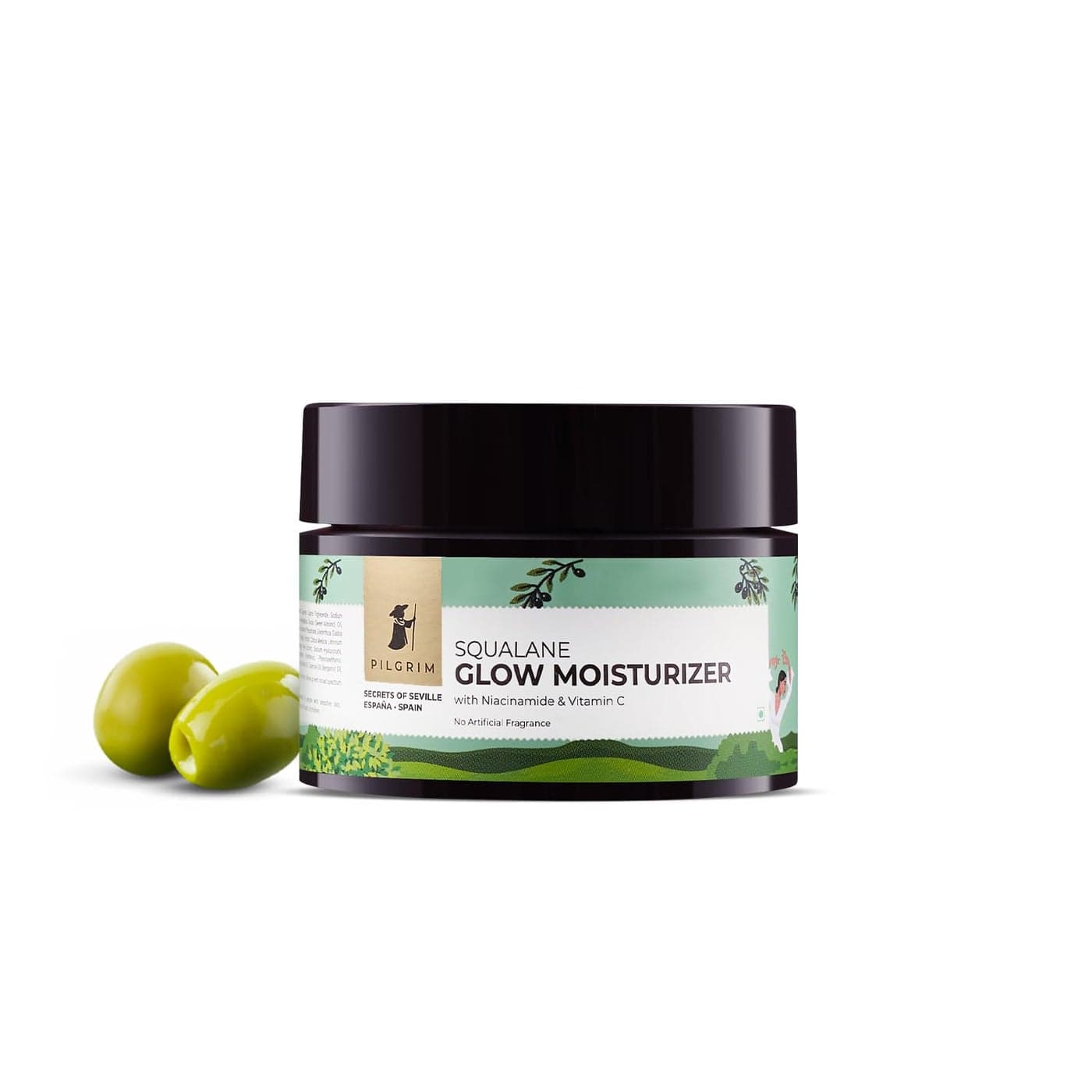 Pilgrim Squalane Glow Moisturizer | Enriched with Vitamin C & Niacinamide | Hydrating & Nourishing Daily Facial Cream | Reduce Wrinkle & Provide Youthful Glow | 1.76 Oz/50gm