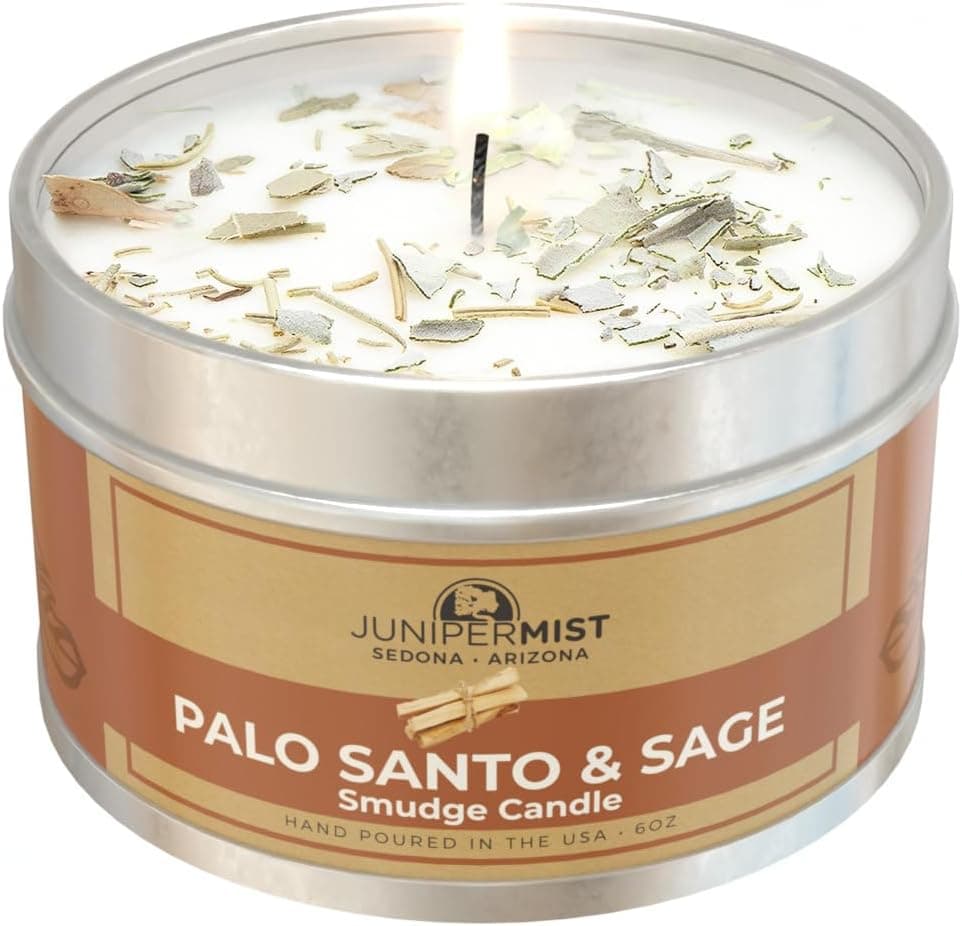 Palo Santo & White Sage Smudge Candle - Pure Soy Candle for Cleansing House Negative Energy, Sedona Based Spiritual Aromatherapy