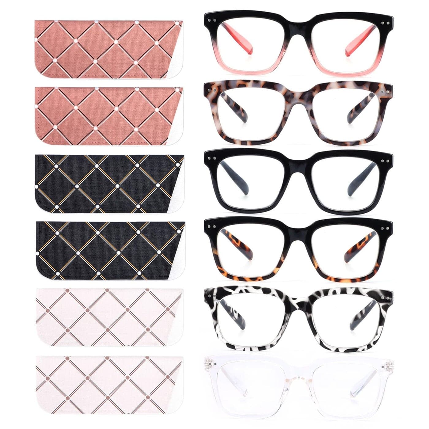 CHOFILORD 6 Pack Fashion Reading Glasses for Women Men Blue Light Blocking Oversized Square Readers with Spring Hinge 6 Pack Mix 175