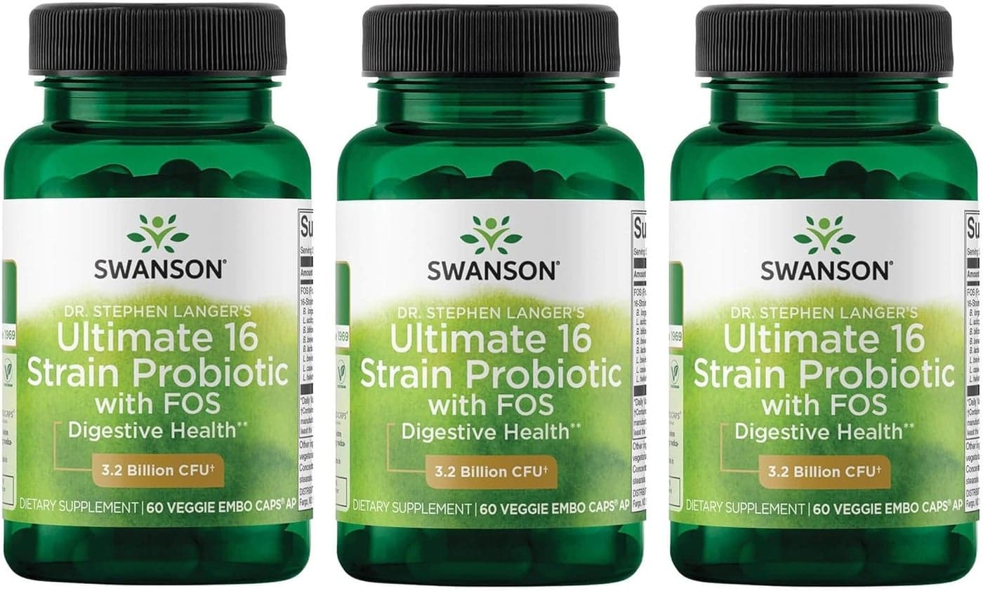 Swanson Dr Stephen Langers Formula Natural Probiotic wPrebiotic FOS 16Strain Supplement Promoting Digestive Support w 32 Billion CFU per Capsule 60 Veggie Capsules 3 Pack