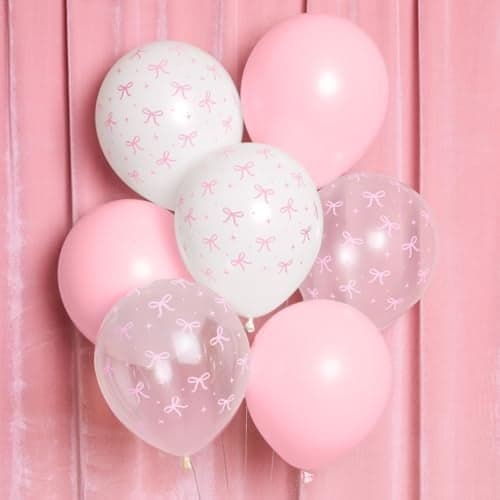 xo Fetti Party Decorations Pink Latex Bow Balloons 24 pk 12 Bachelorette Decorations Bow Theme Birthday Party Bridal Engagement Decor Coquette Cute Supplies