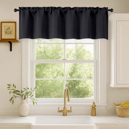 WelvetBLK Black Valances for Windows 1 Piece Soft Solid Thermal Insulated Blackout Small Kitchen Window Curtains for Bathroom Basement Cafe Rod Pocket Black 60 Wx14 L