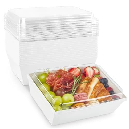 ZORRITA 8 x 6 Inch Paper Charcuterie Boxes with Clear Lids, 20 Pack Large Disposable Take Out Bakery Boxes, To Go Containers for Cake Slice, Cupcakes, Sandwiches, Cookies, Cocoa Bombs, Salads (White)