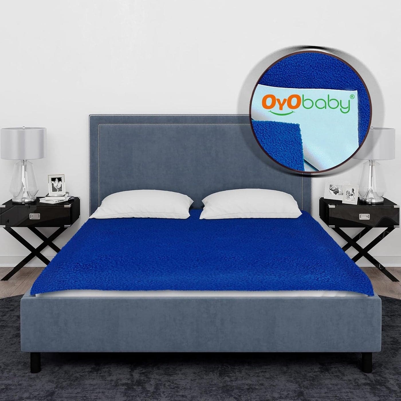 OYO Baby Bed Protector Waterproof for Baby Double Bed Size 200cm X 260cm Royal Blue